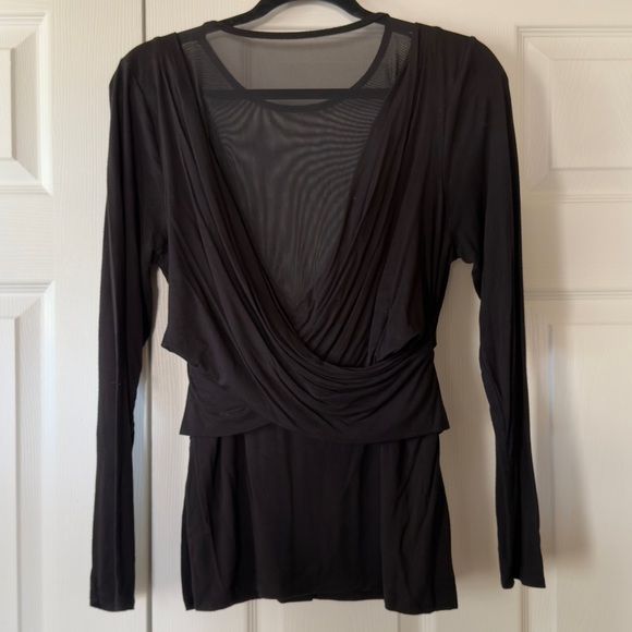 Carmen Elegant Black Drape Top with Mesh Large - Picture 3 of 7
